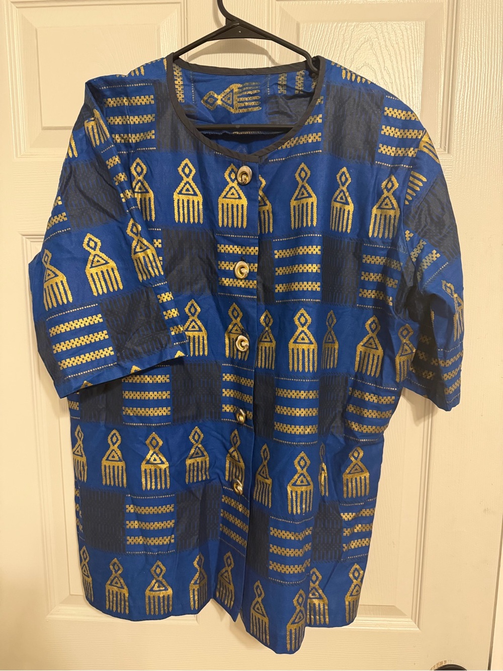 Blue and Gold Patterned Men’s Button Shirt